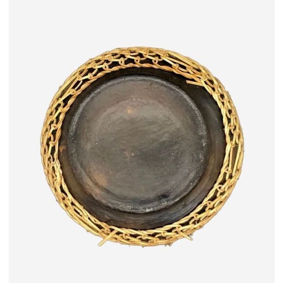 Vintage Mid Century Wooden Vase With Basketry Weave Overlay - Picture 7 of 10